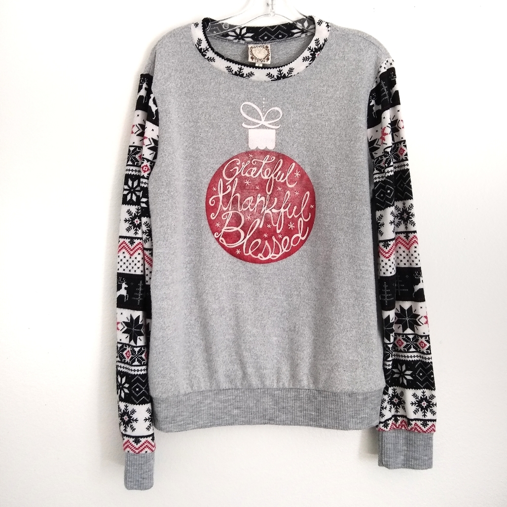 Christmas Sweater Grateful Thankful Blessed Sweater Size Medium